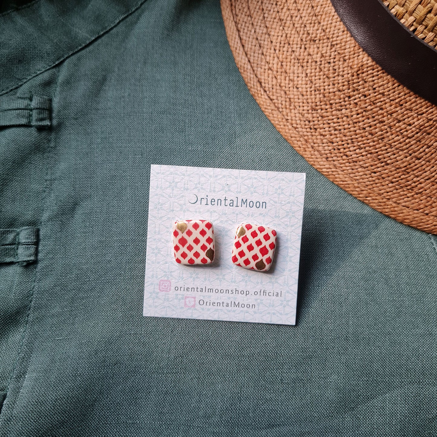 Mosaic pattern ceramic sqaured stud earrings