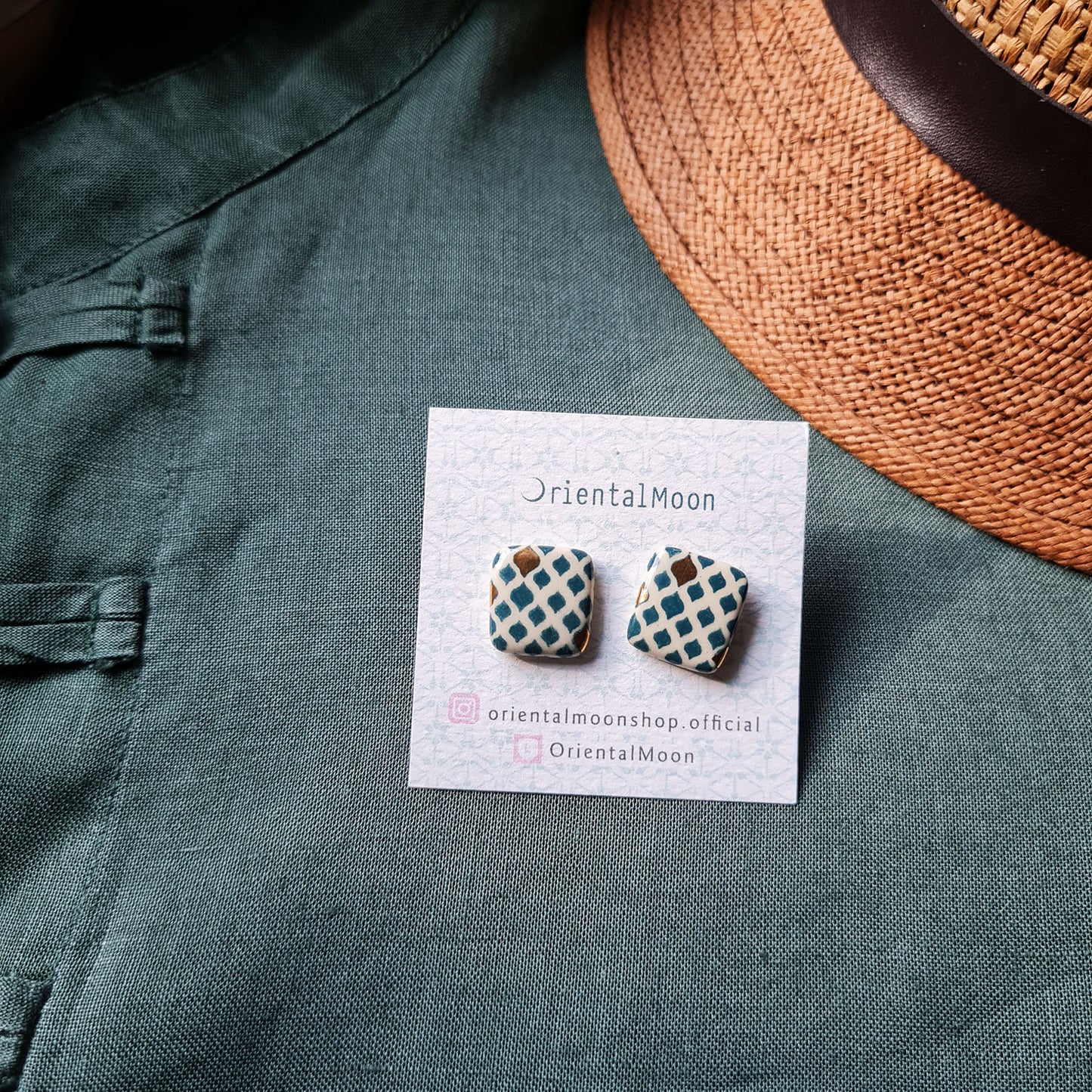 Mosaic pattern ceramic sqaured stud earrings