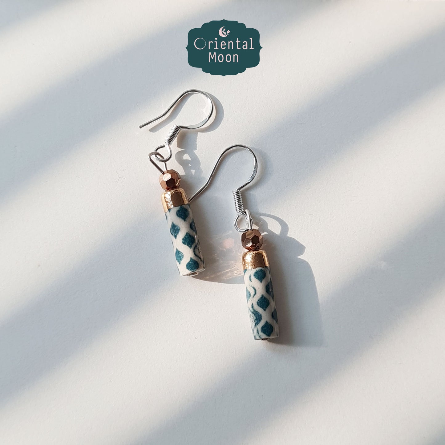 Cylinder shape ceramic hanging earrings ( 925 sterling silver hook) Pattern type