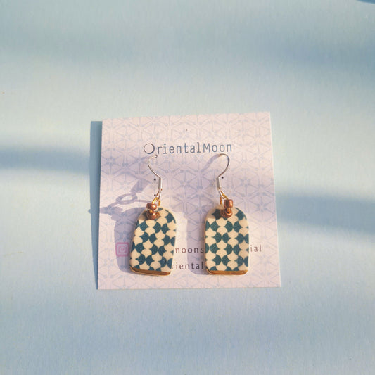 Arched door shape ceramic hanging earrings ( 925 sterling silver hook) Pattern type