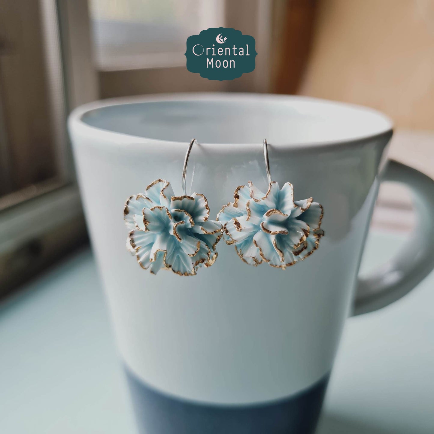 Dok Carnation Porcelain hanging earrings ( 925 sterling silver )
