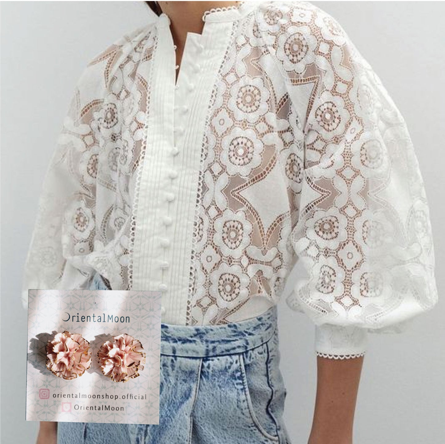 Dok Carnation Porcelain earrings ( 925 sterling silver )