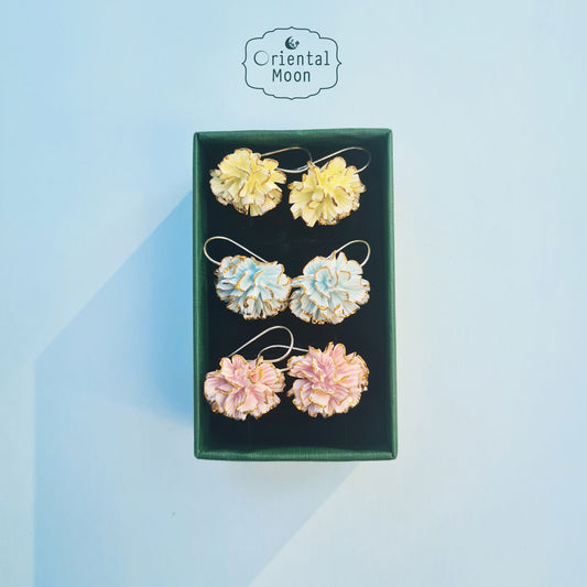 Dok Carnation Porcelain hanging earrings ( 925 sterling silver )