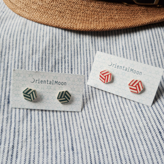 Hexagon shape ceramic stud earrings( Pattern type)