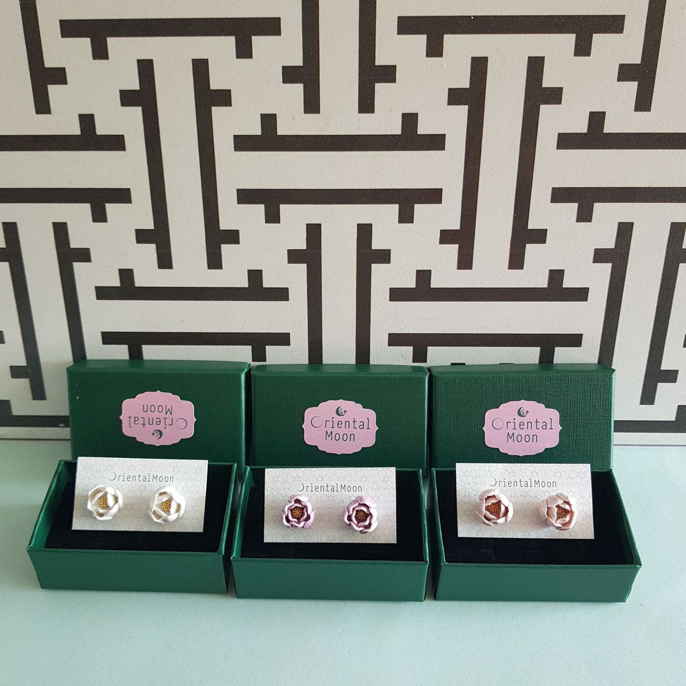 Lotus bud porcelain hanging earrings with a 925 sterling silver hook