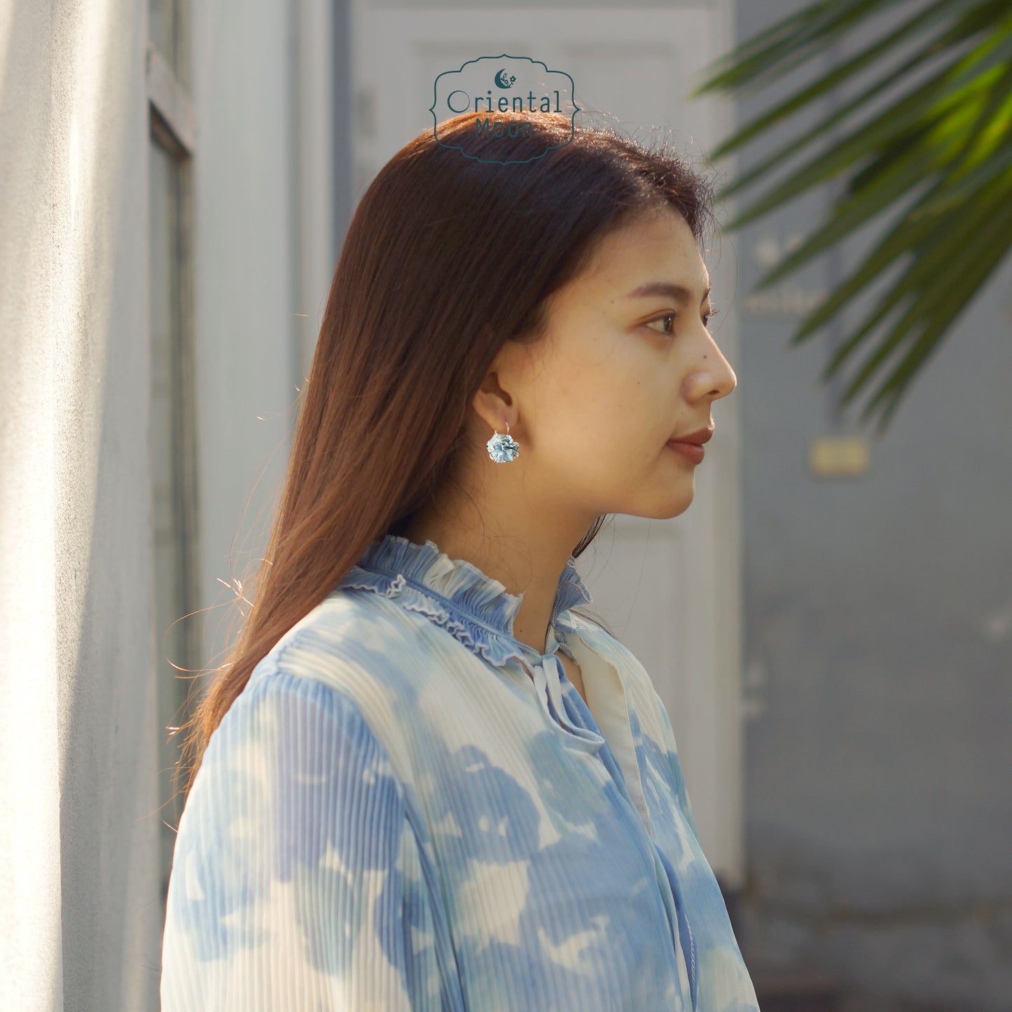 Dok Carnation Porcelain hanging earrings ( 925 sterling silver )