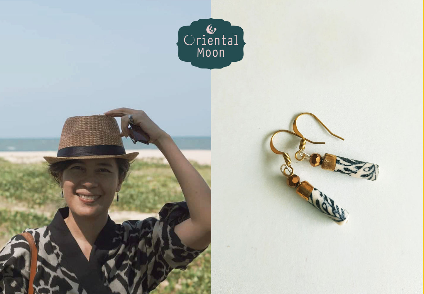 Cylinder shape ceramic hanging earrings ( 925 sterling silver hook) Pattern type