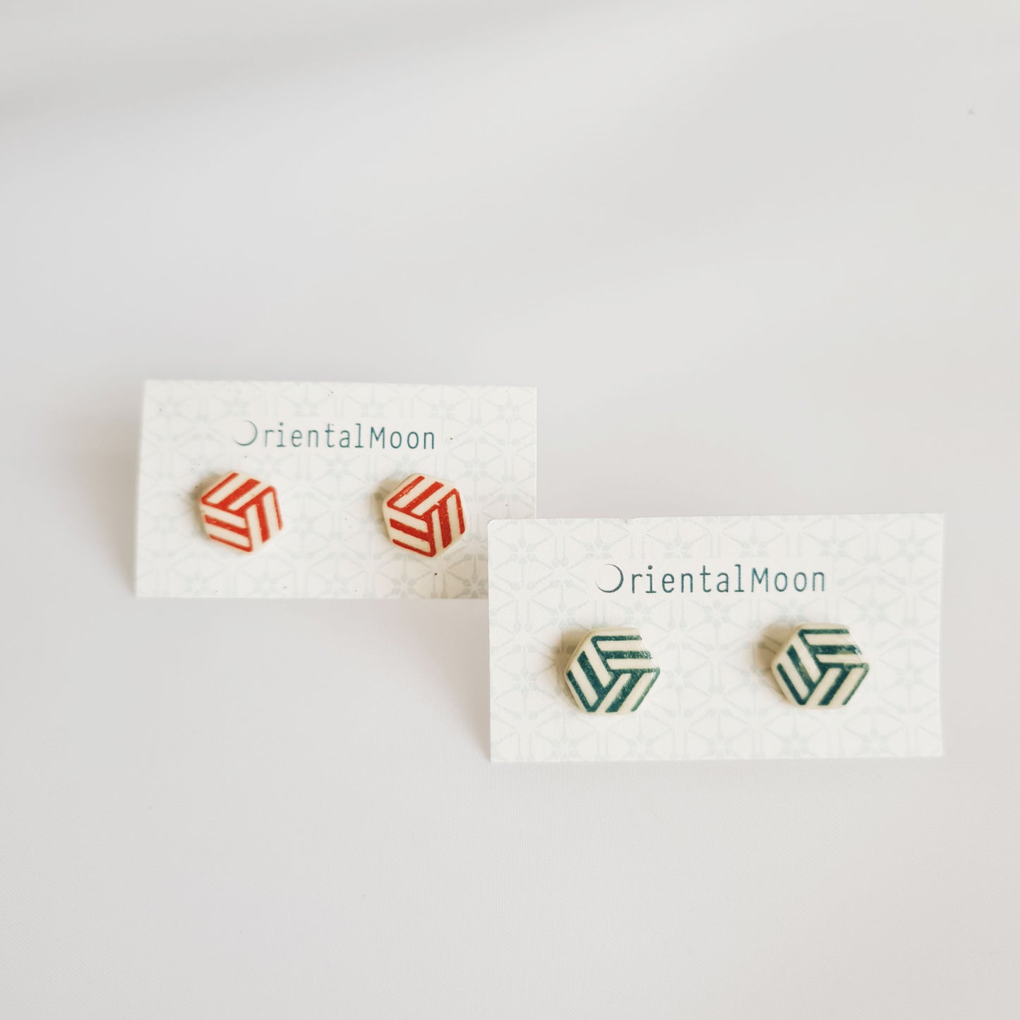 Hexagon shape ceramic stud earrings( Pattern type)