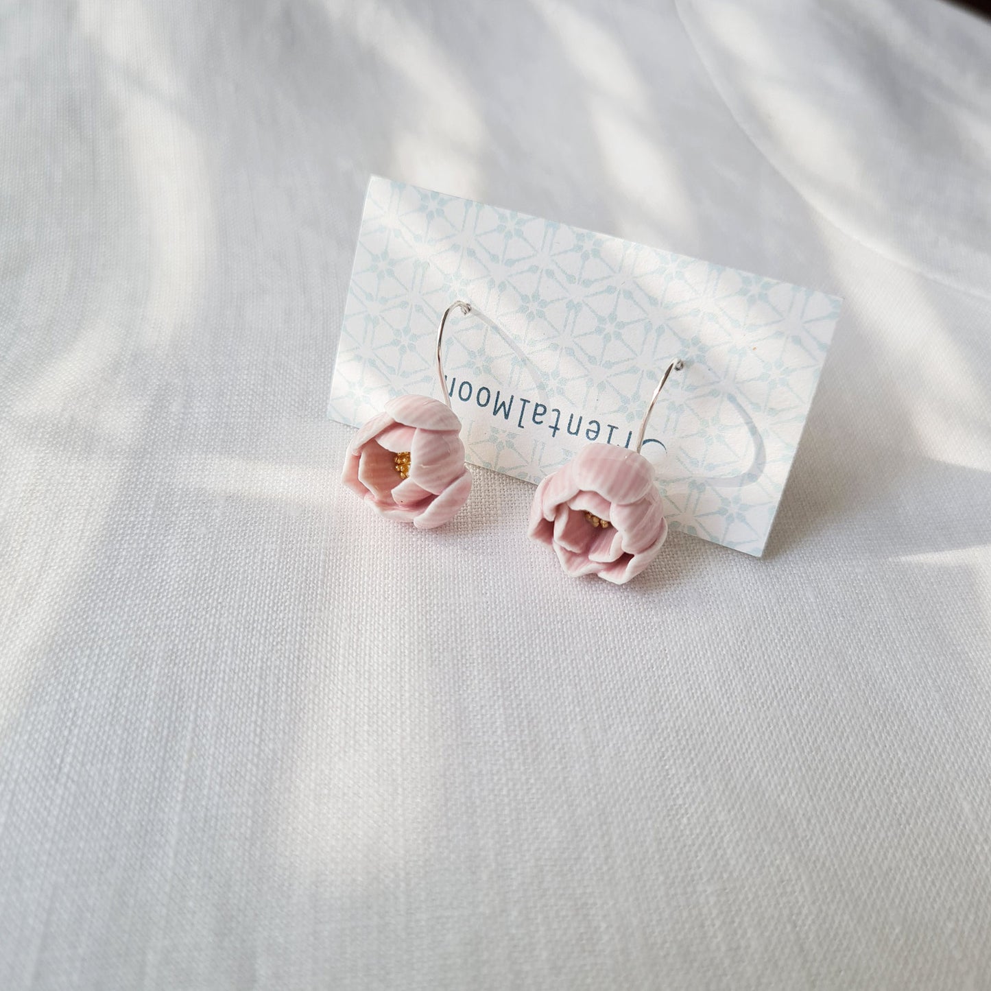 Lotus bud porcelain hanging earrings with a 925 sterling silver hook