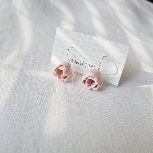 Lotus bud porcelain hanging earrings with a 925 sterling silver hook