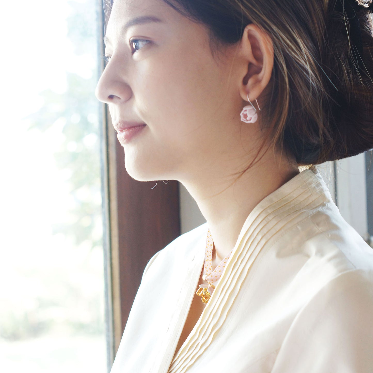 Lotus bud porcelain hanging earrings with a 925 sterling silver hook