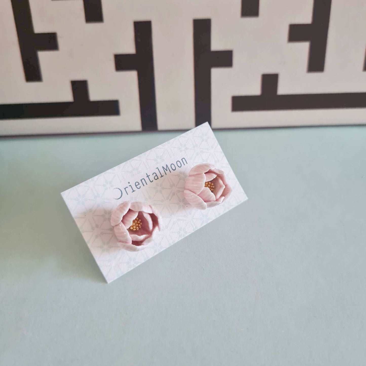 Lotus bud porcelain stud earrings with a 925 sterling silver post