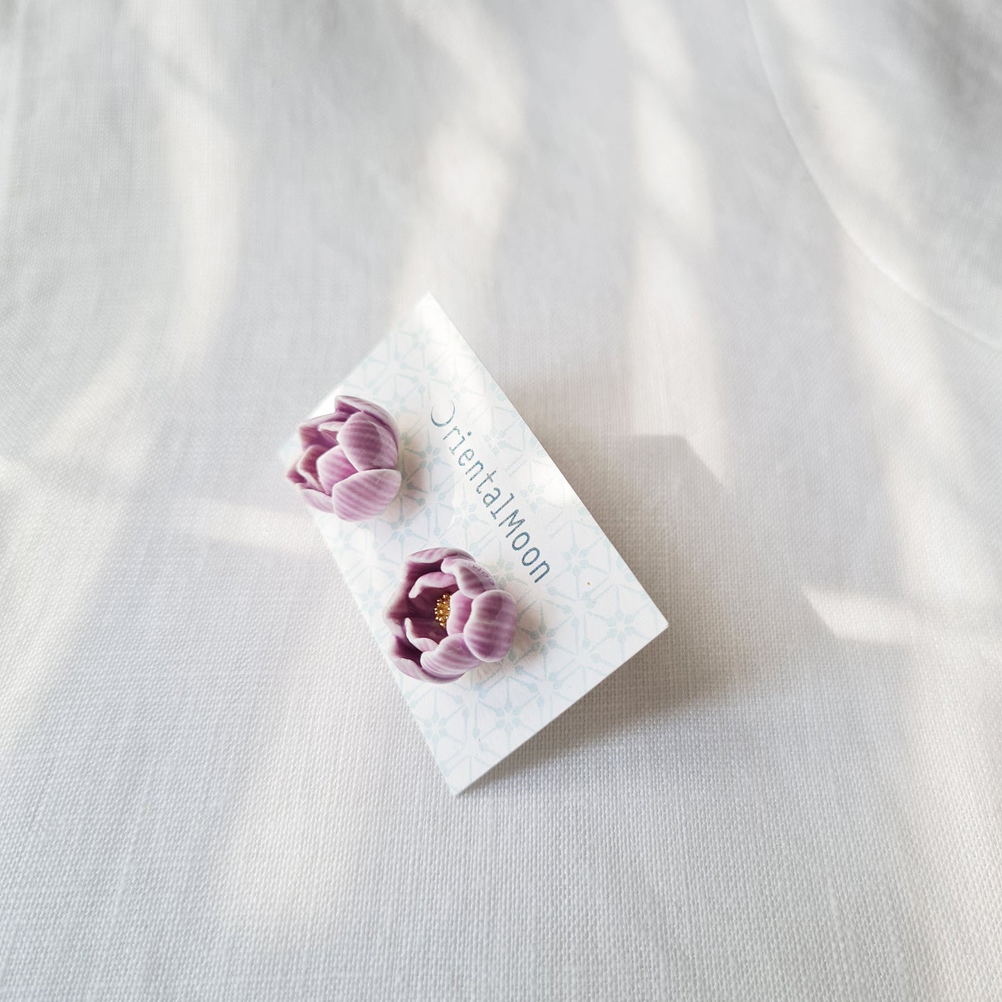 Lotus bud porcelain stud earrings with a 925 sterling silver post