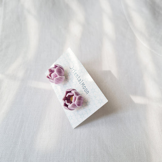 Lotus bud porcelain stud earrings with a 925 sterling silver post