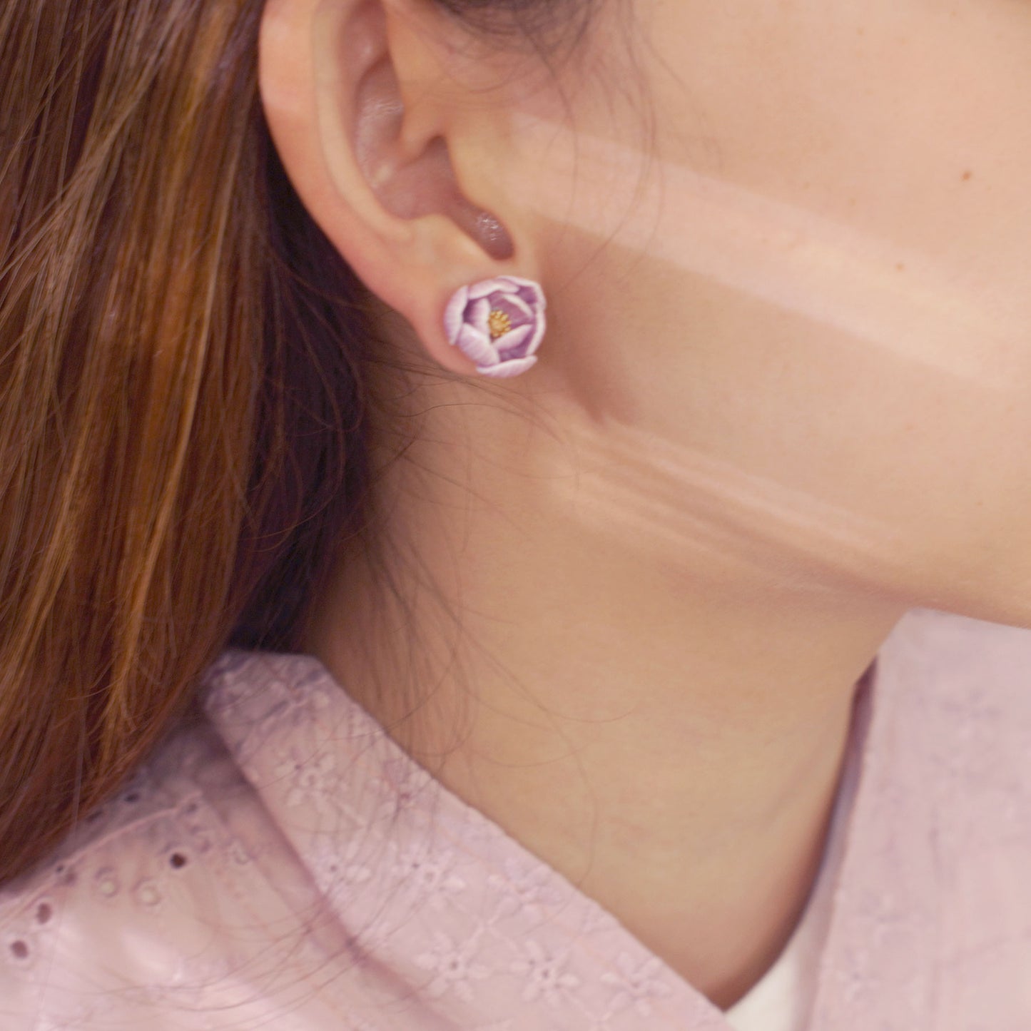 Lotus bud porcelain stud earrings with a 925 sterling silver post