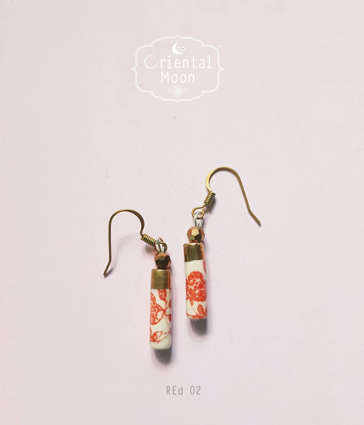 Cylinder shape ceramic hanging earrings ( 925 sterling silver hook) Pattern type