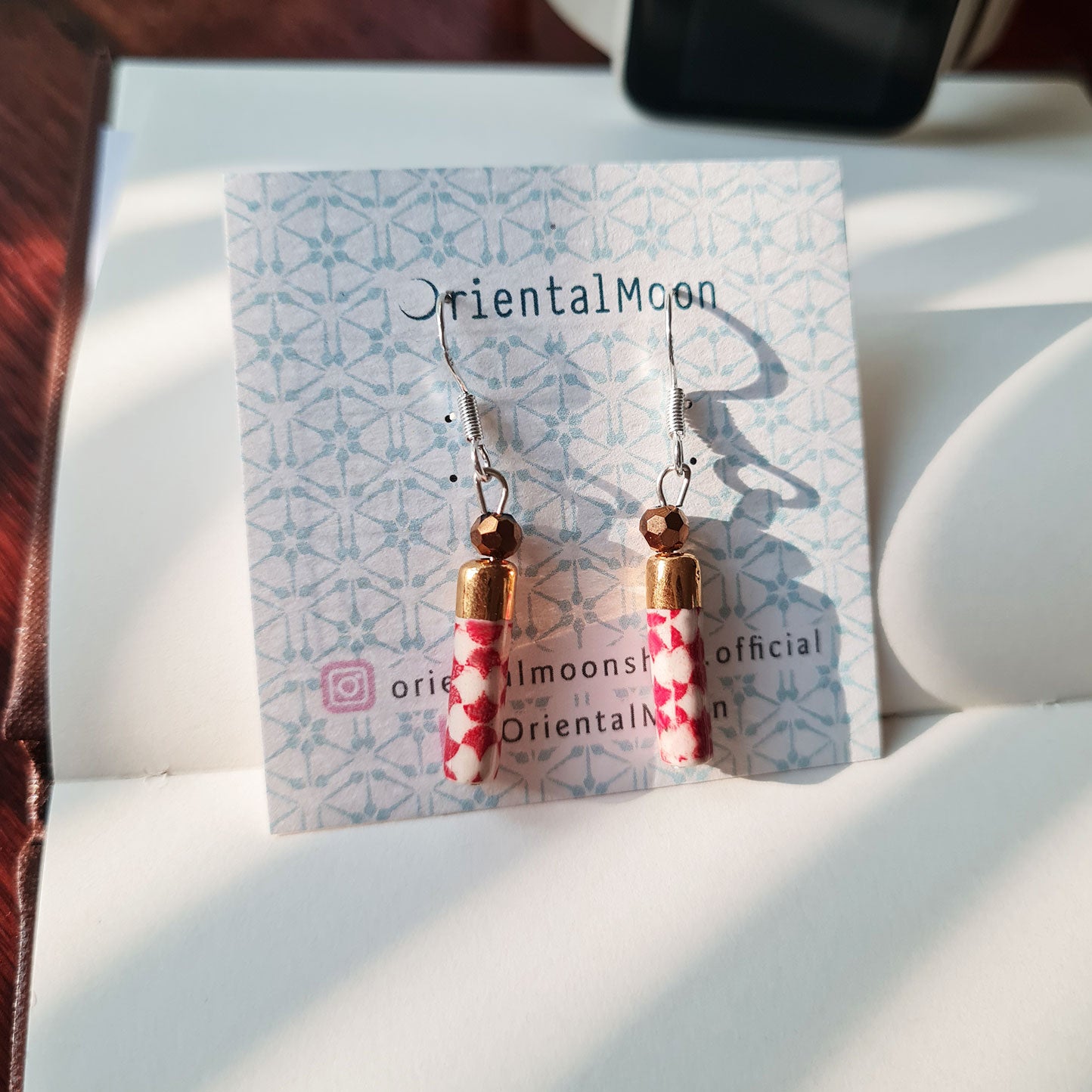 Cylinder shape ceramic hanging earrings ( 925 sterling silver hook) Pattern type