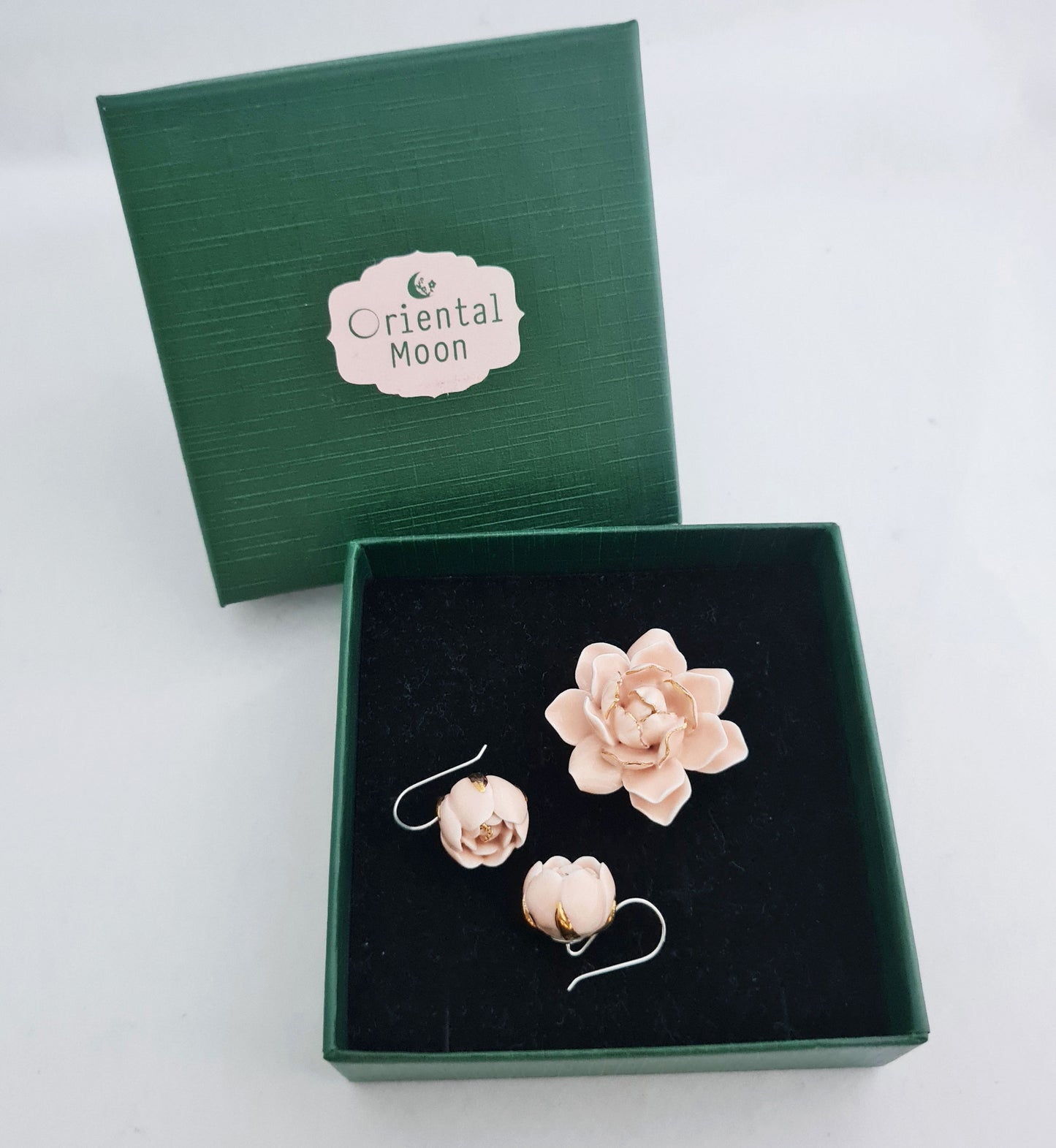 Dok Mali Son Porcelain set of brooch and earrings ( 925 sterling silver )