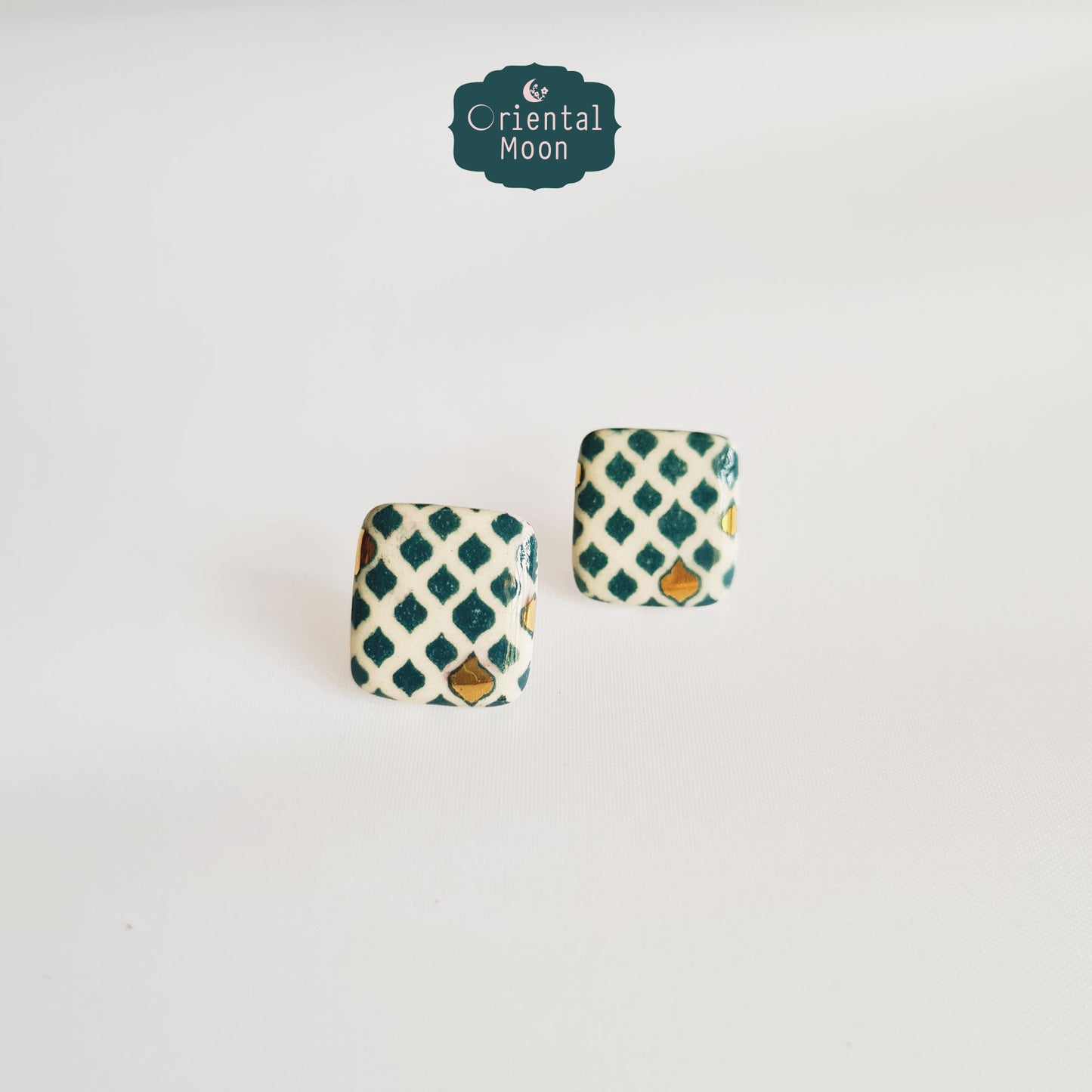 Mosaic pattern ceramic sqaured stud earrings