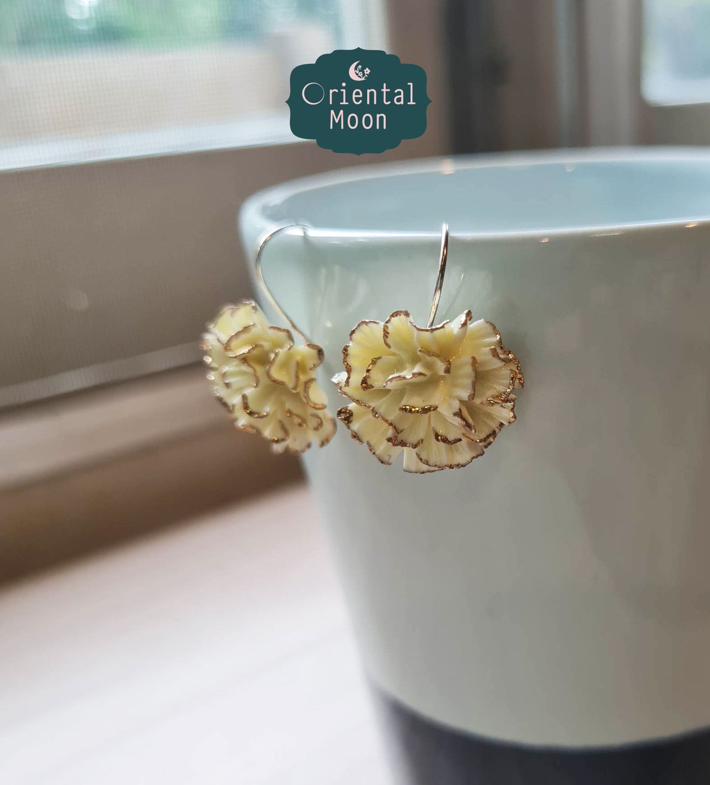 Dok Carnation Porcelain hanging earrings ( 925 sterling silver )