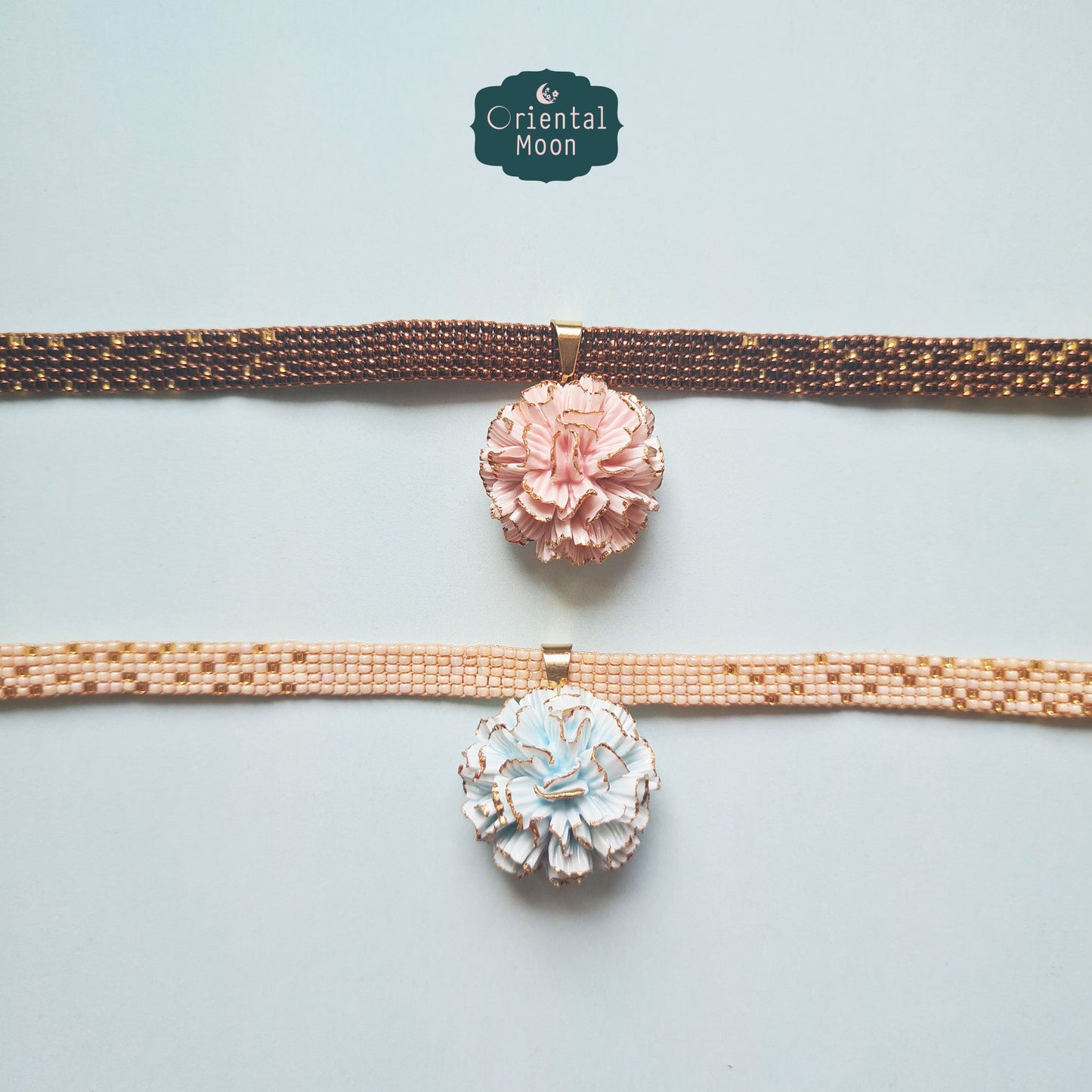 Dok Carnation Porcelain pendant with beads chocker