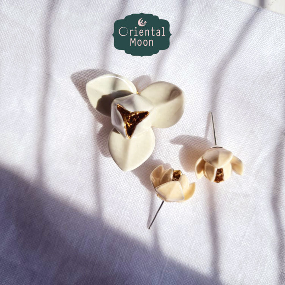 Dok Lam Duan brooch & earrings set ชุดเข็มกลัดและต่างหูดอกลำดวน