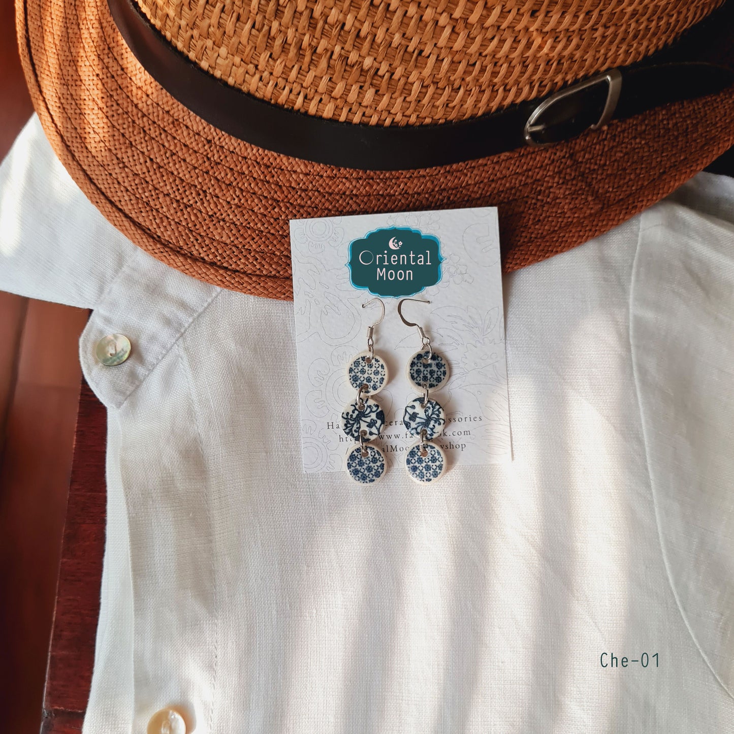 Blue& white Chandelier ceramic earrings (925 sterling silver hook)