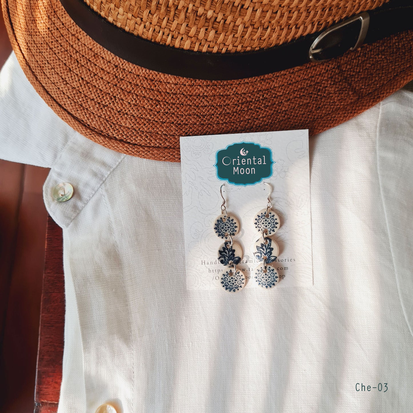 Blue& white Chandelier ceramic earrings (925 sterling silver hook)