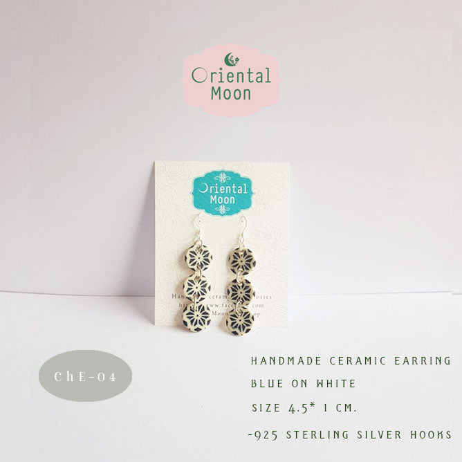 Blue& white Chandelier ceramic earrings  ต่างหูเซรามิคระย้า (4-5 )( 925 sterling silver hook)