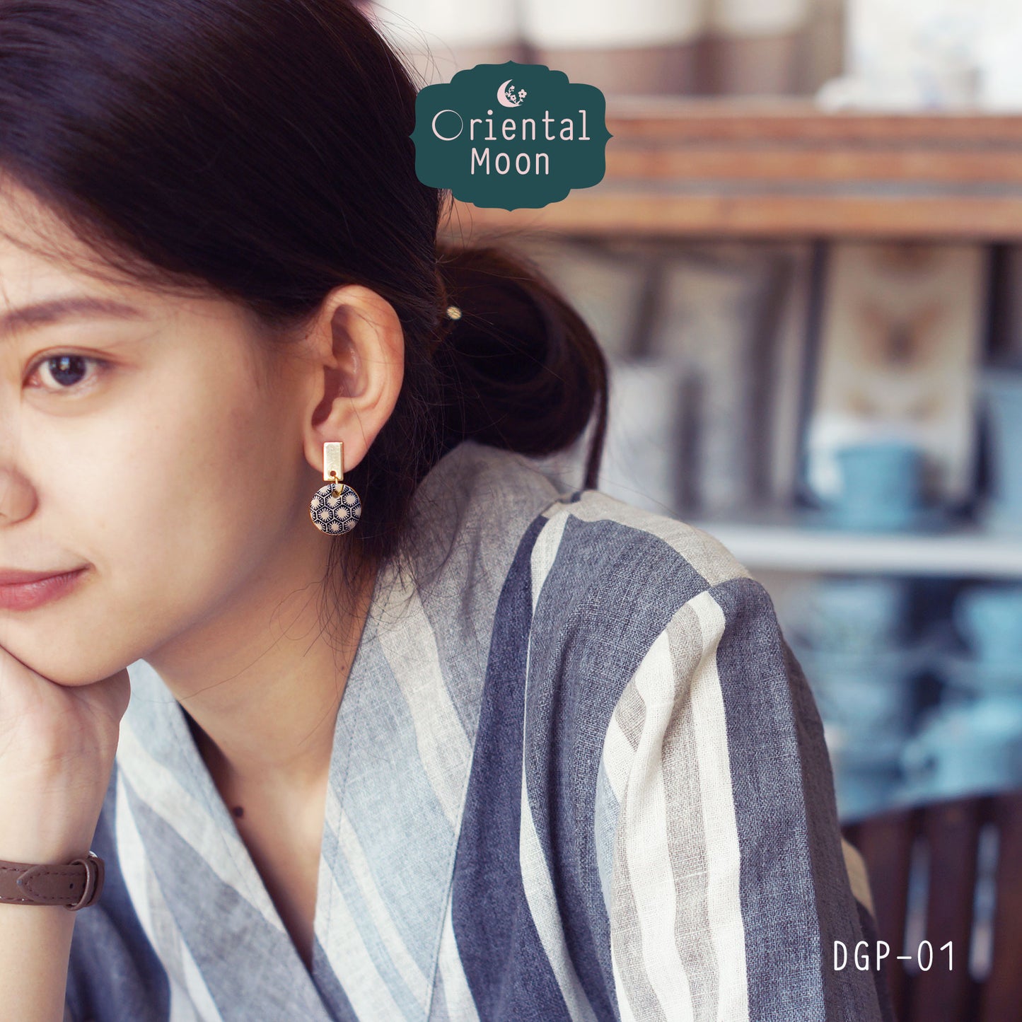 Stylish chic gold rim painted ceramic earrings (1-3) ( Pattern type)