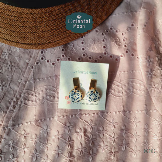 Stylish chic gold rim painted ceramic earrings (1-3)  ( Pattern type)