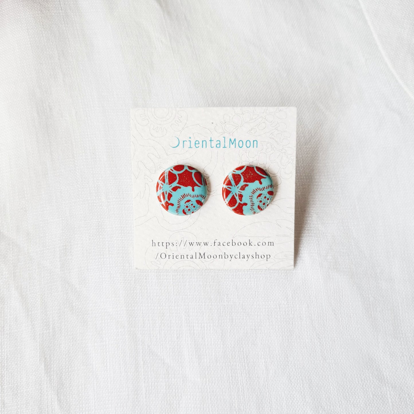 Red on turqouise green ceramic pendant set with earrings OM09 ชุดสร้อยคอจี้เซรามิคพร้อมต่างหู09