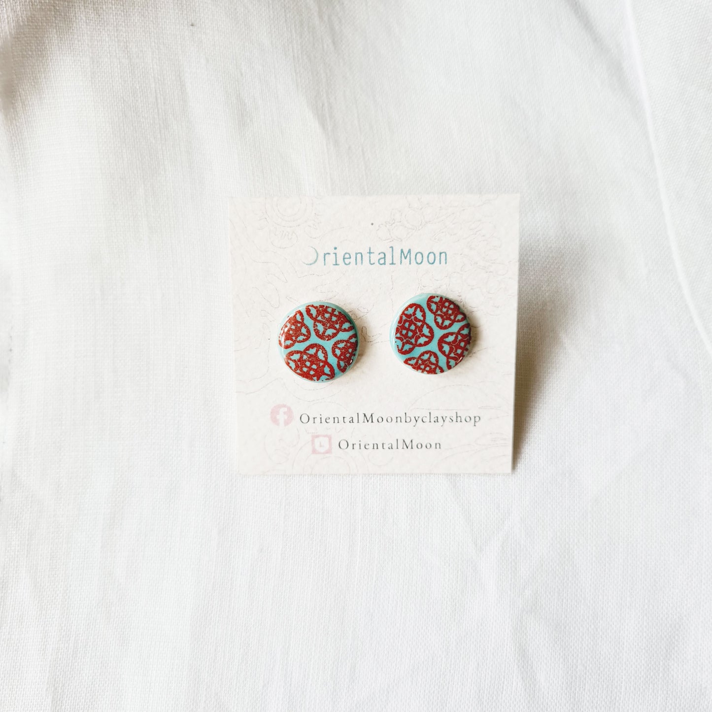 Red on green turquoise ceramic pendant set with earrings OM06 ชุดสร้อยคอจี้เซรามิคพร้อมต่างหู06