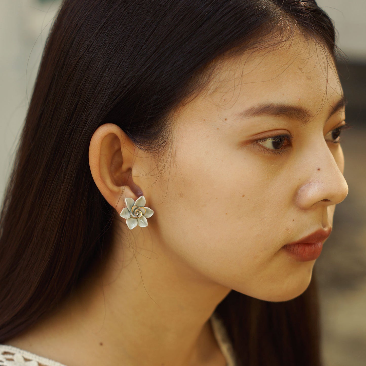 Dok Pud Son Porcelain stud earrings with 925 sterling silver posts.