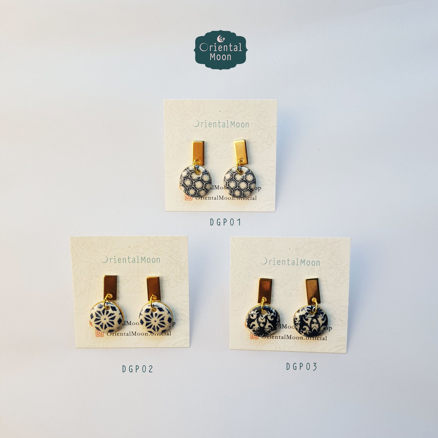 Stylish chic gold rim painted ceramic earrings (1-3) ( Pattern type)