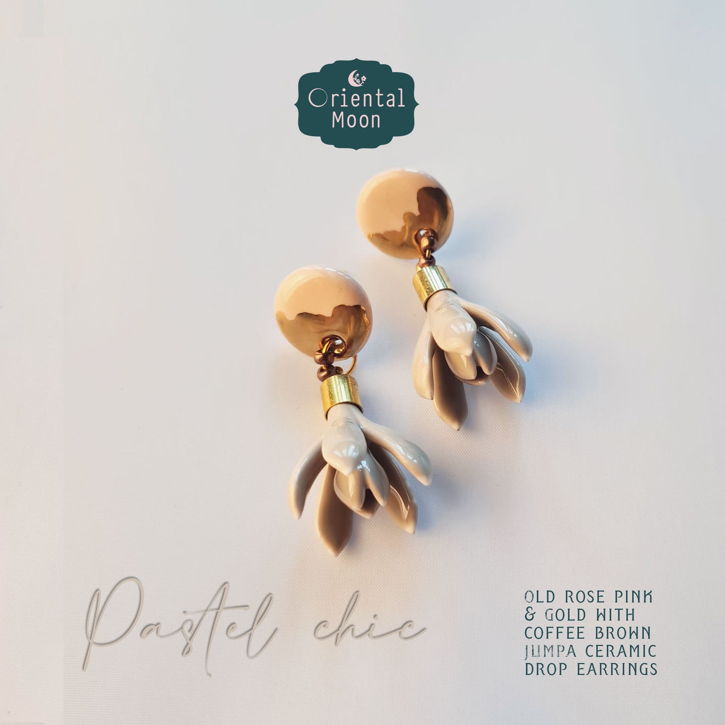 Pastel Jumpa gold painted drop earrings ต่างหูสีพาสเทลเขียนทอง ห้อยตุ้งติ้งดอกจำปาปั้นมือ