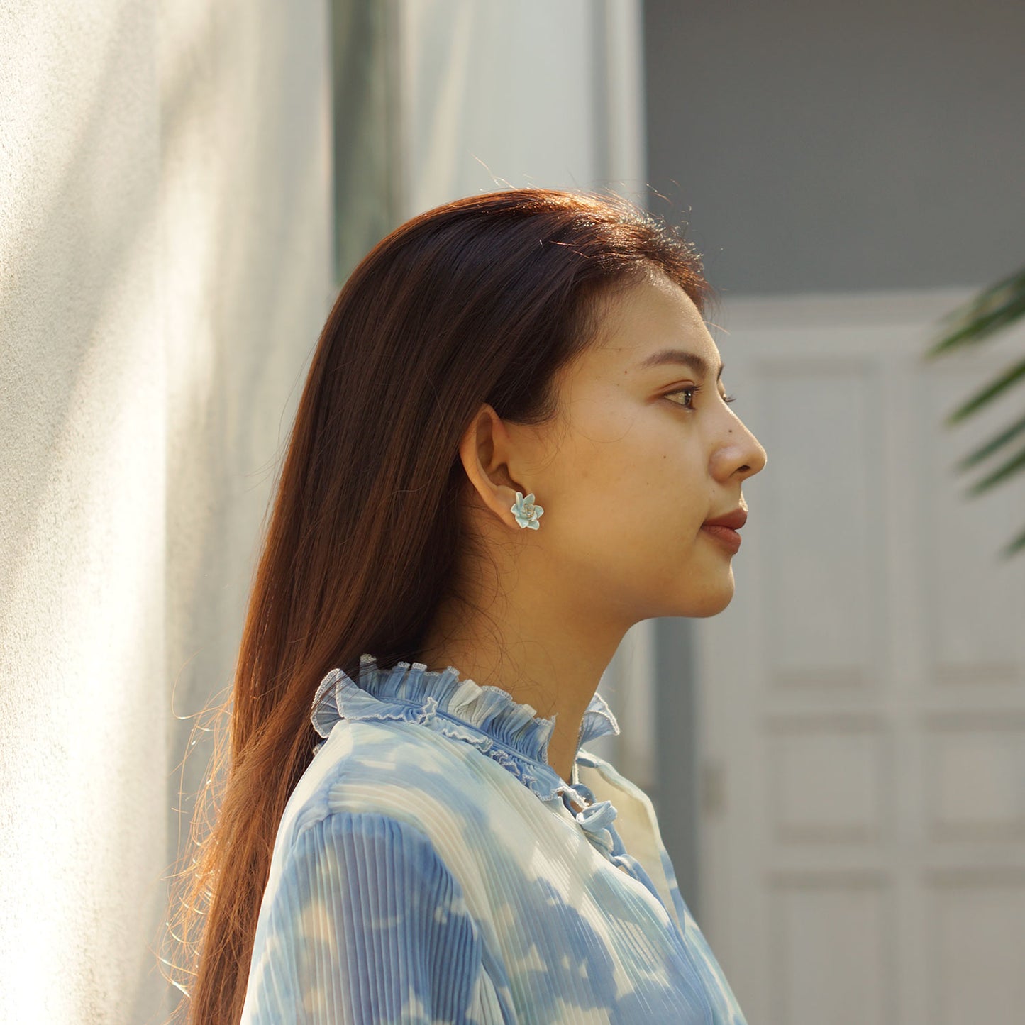 Dok Pud Son Porcelain stud earrings with 925 sterling silver posts.