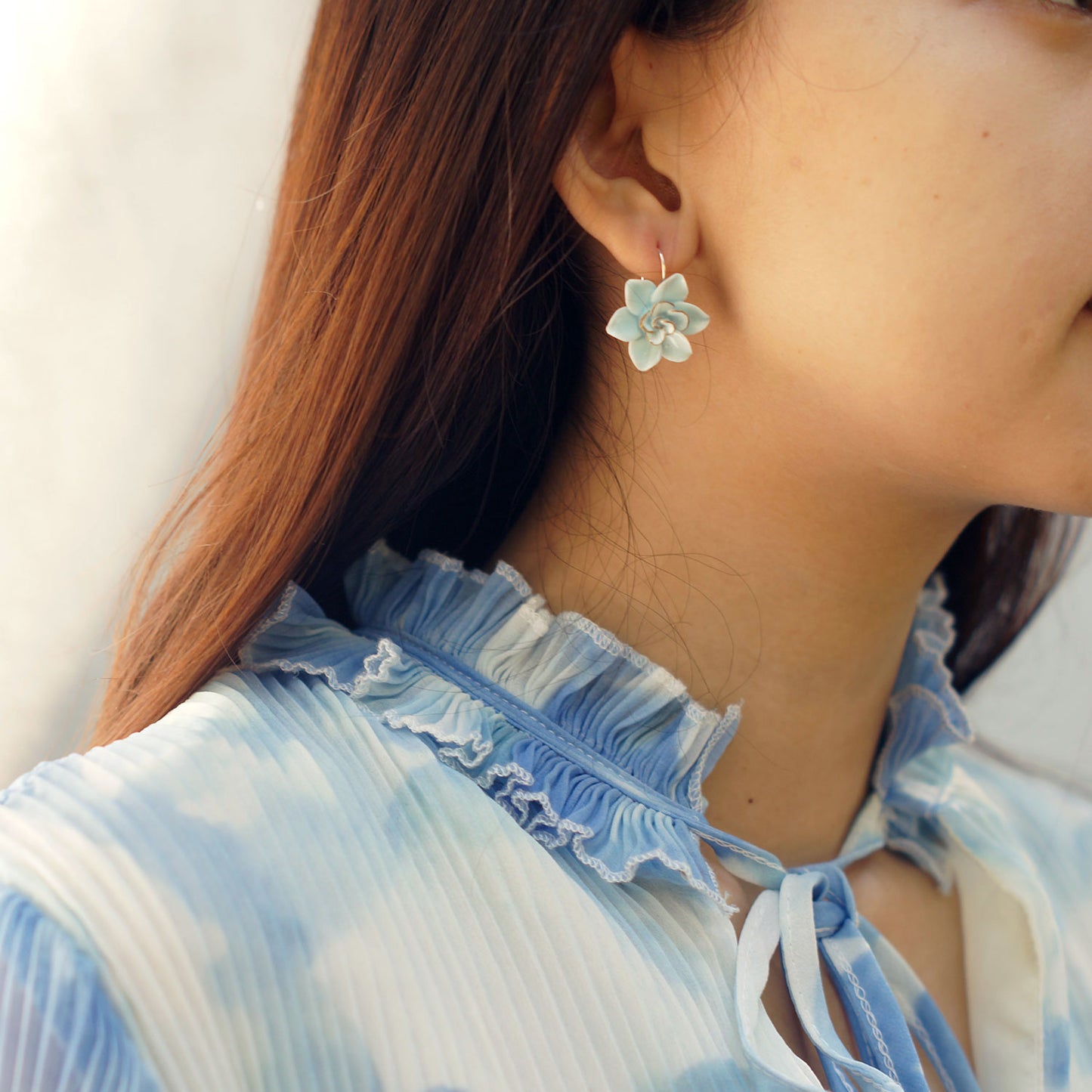 Dok Pud Son Porcelain (gold rim) earrings with 925 sterling silver hook