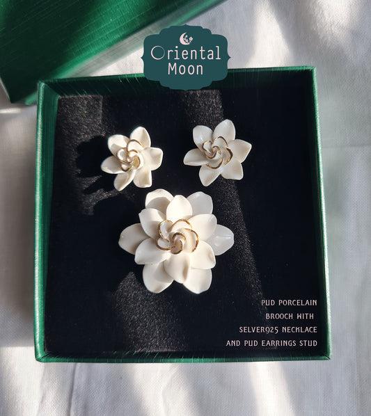 Dok Pud Son brooch & earrings set ชุดเข็มกลัดและต่างหูดอกพุดซ้อน