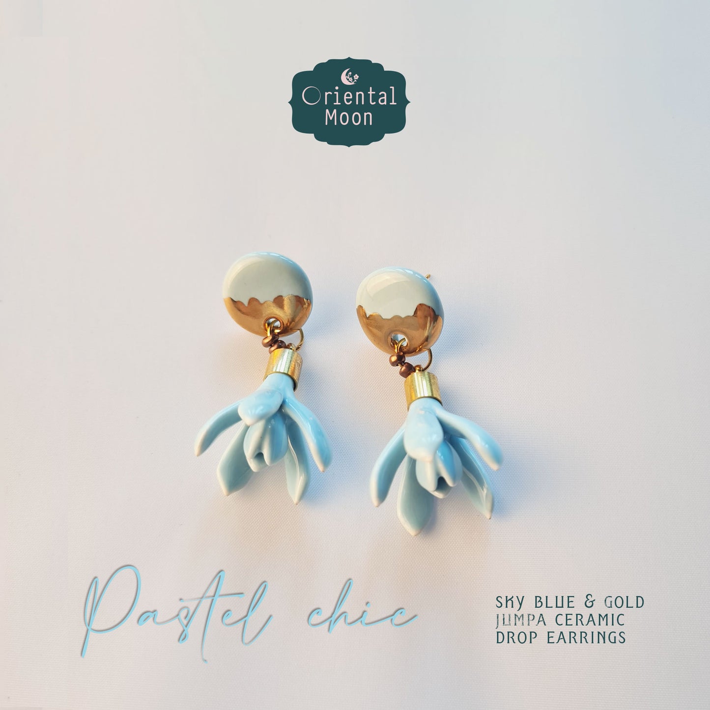 Pastel Jumpa gold painted drop earrings ต่างหูสีพาสเทลเขียนทอง ห้อยตุ้งติ้งดอกจำปาปั้นมือ