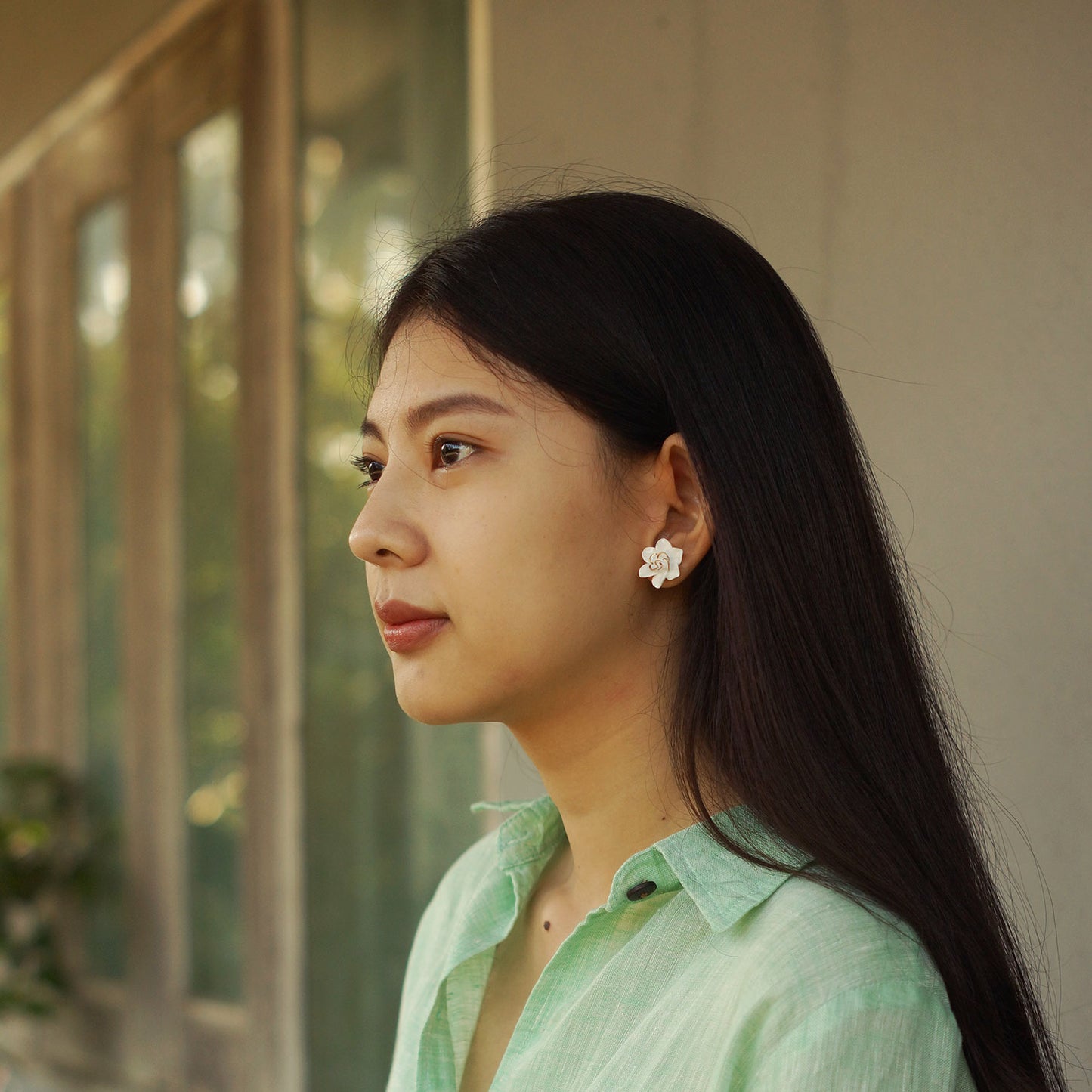 Dok Pud Son Porcelain stud earrings with 925 sterling silver posts.