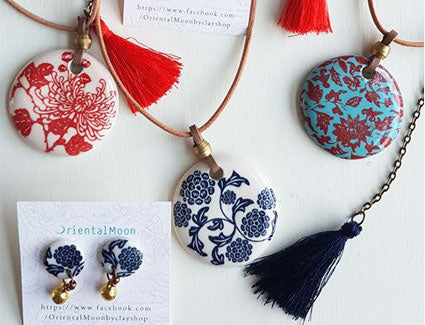 Classic pattern ceramic earrings
