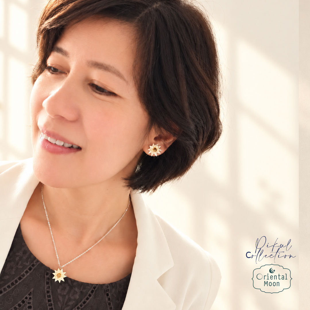 Set ชุดสร้อยเงินแท้+จี้ดอกพิกุล Pikul Earrings +ต่างหูดอกพิกุล