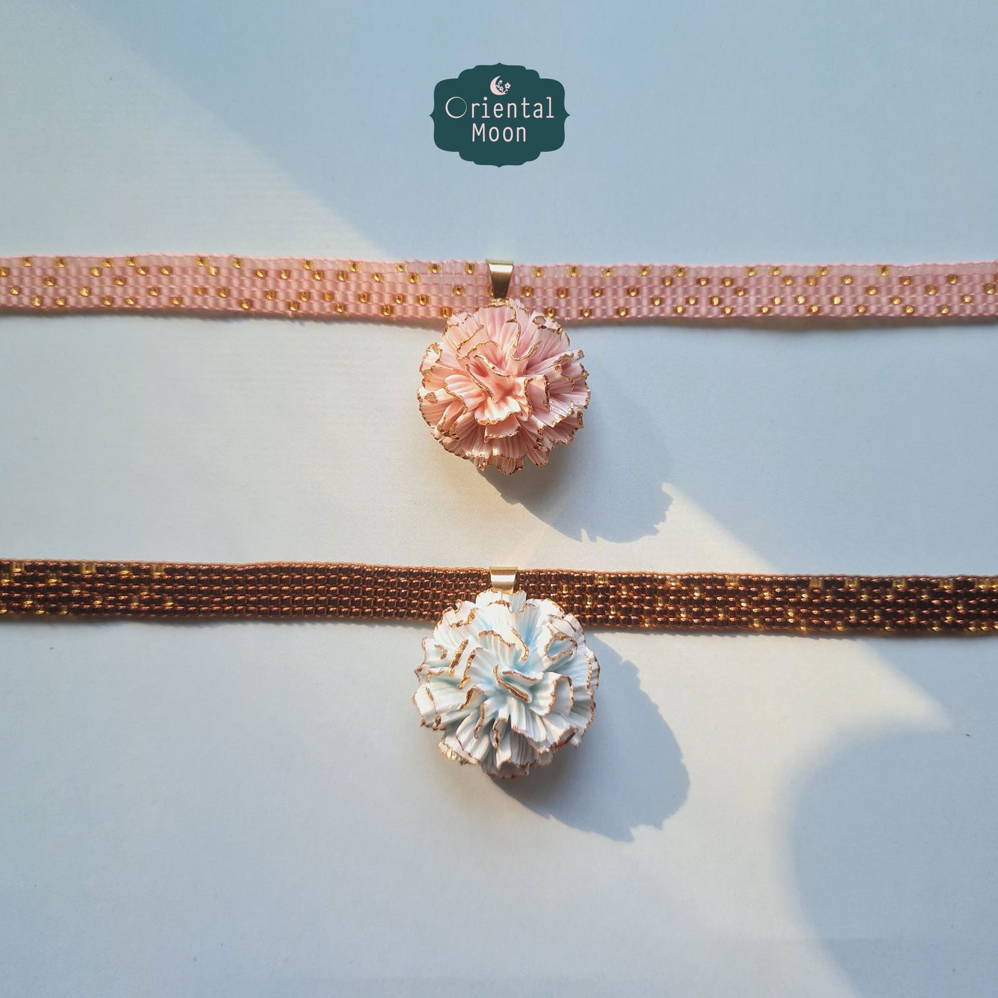Dok Carnation Porcelain pendant with beads chocker