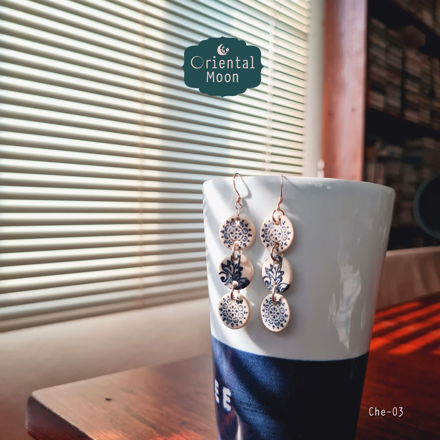 Blue& white Chandelier ceramic earrings (925 sterling silver hook)